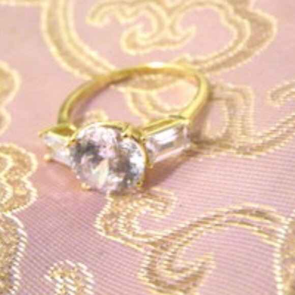 Absolute Round and Baguette Accent Engagement Ring Size 9 - Picture 1 of 5